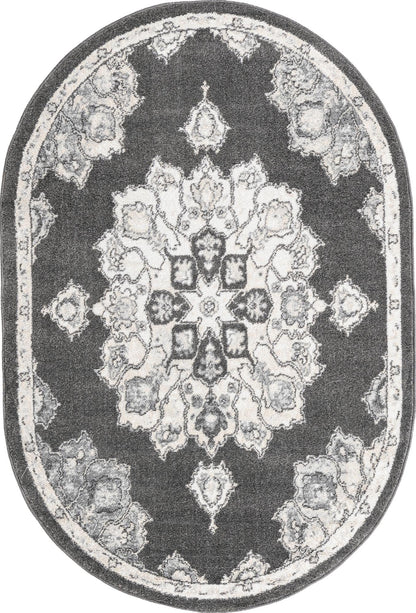 Unique Loom Parker Collection Area Rug - Kokulu (4' x 6' Oval, Charcoal/ Gray)
