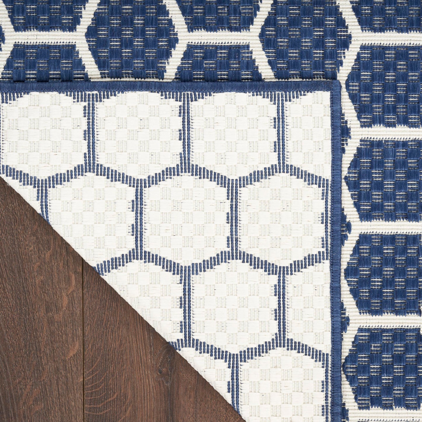 Nourison Home Reversible Indoor Outdoor Navy 2'2" x 8' Area Rug - Easy Clean, Non Shedding, Bed Room, Living Room, Dining Room, Kitchen (8' Runner)