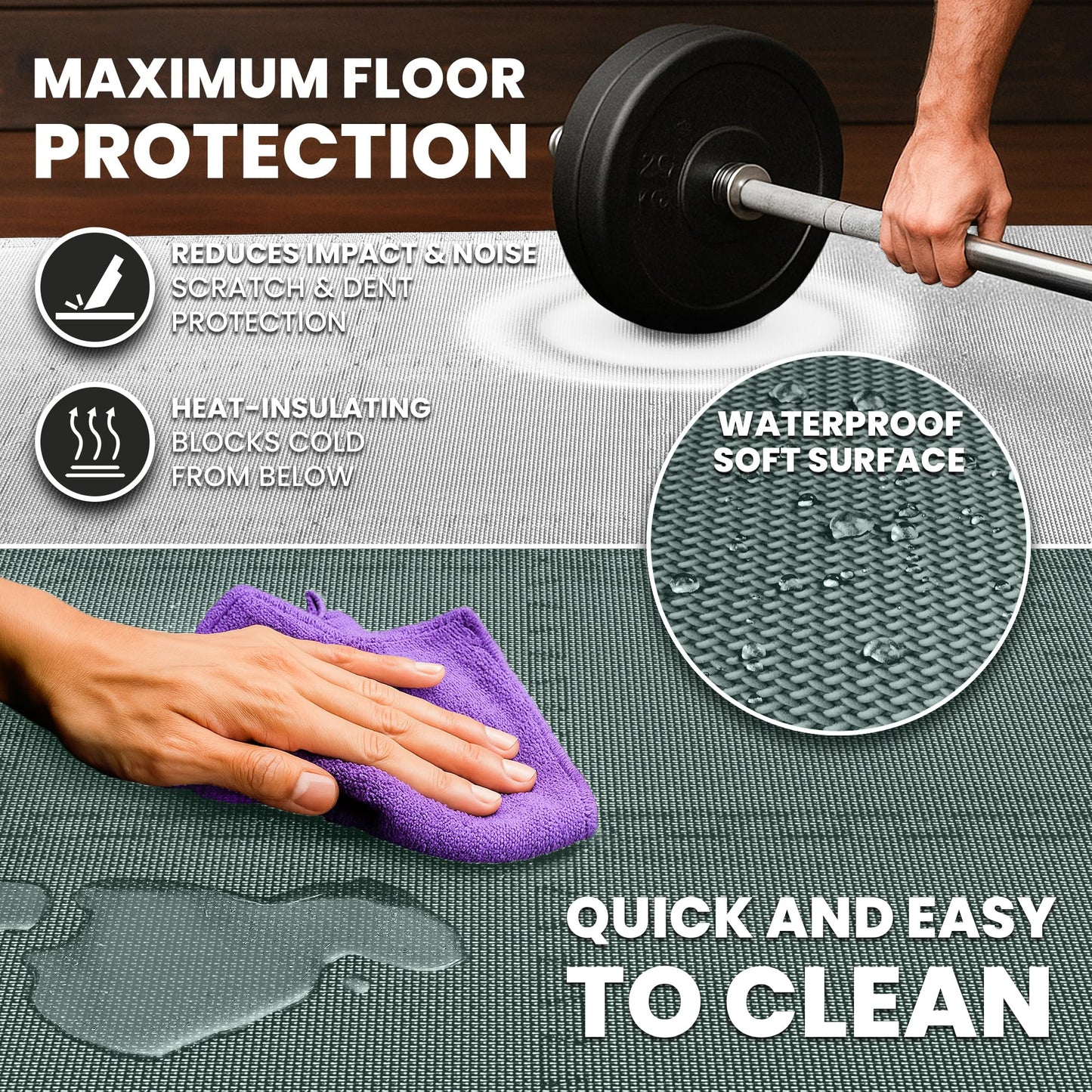 bemaxx Gym Mats Set - 18 pcs EVA Interlocking Foam Floor Tiles (12.6"x12.6"x0.4") 18sqft Protective Gym Flooring Sports Home Workout Exercise Mats Puzzle Garage Fitness Play-Room Pool Treadmill Bike