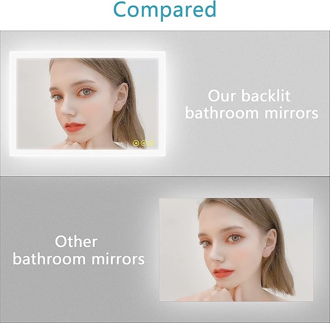 Wall-Mounted LED Square Bathroom Mirror, Makeup Mirror (36inches x 30inches,) 3 Color Stepless Dimmable Memory Bathroom Vanity Mirror with Lights CRI90+ 3000-6400K Smart Mirror with Touch