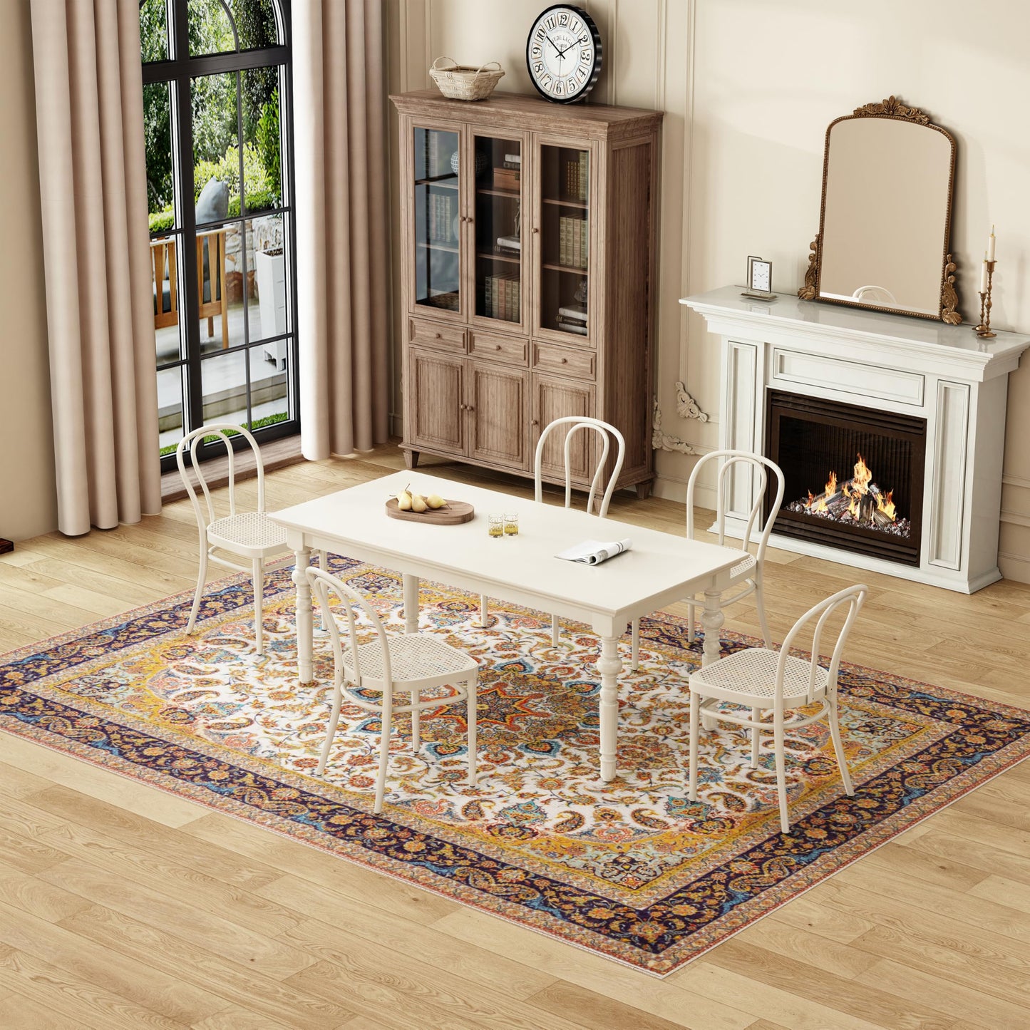 watthourhome Washable Area Rug 4'x6' Boho Low Pile Non-Slip Carpet for Living Room Bedroom Dining Room, Stain Resistant Soft Indoor Rug for Office Home Decor,Orange