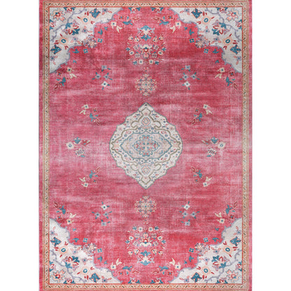 Beverly Rug Non Slip Rugs 5x7 Boho Medallion Floral Non Skid Rubber Backing Easy Silk Soft Area Rug for Living Room Easy to Clean Non Shedding Kitchen Bedroom Indoor Carpet (5 x 7 Fuchsia - Cream)