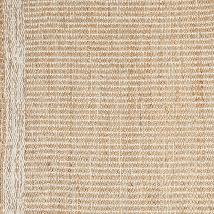 RUSVILLA 6' x 9' Jute & Wool Mini Check Area Rug with 4-Inch Border | Handwoven, Pile - 0.6"| Living Room, Dining & Bedroom Rug, Neutral Indoor Natural Farmhouse Décor (6' x 9')