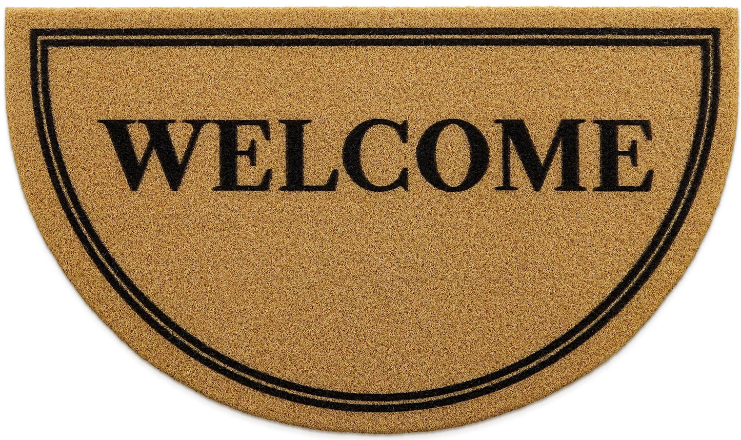 OLANLY Half Circle Front Door Mat, Low Profile Doormat, Stain and Fade Resistant, Easy to Clean, for Indoor and Outdoor Entrances, Patio Porch or Entryway, Brown (30x17 Inch, Welcome)