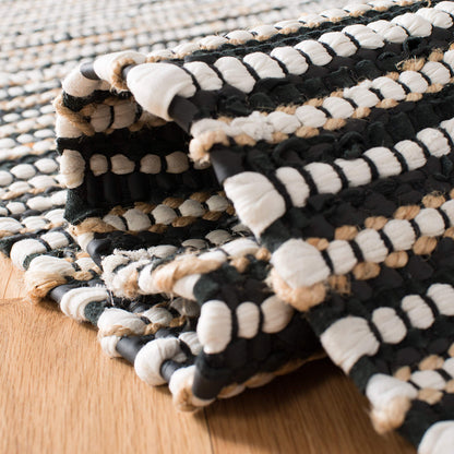 SAFAVIEH Vintage Leather Collection Area Rug - 5' x 8', Black & Multi, Handmade Boho Fringe Leather, Ideal for High Traffic Areas in Living Room, Bedroom (VTL373G)