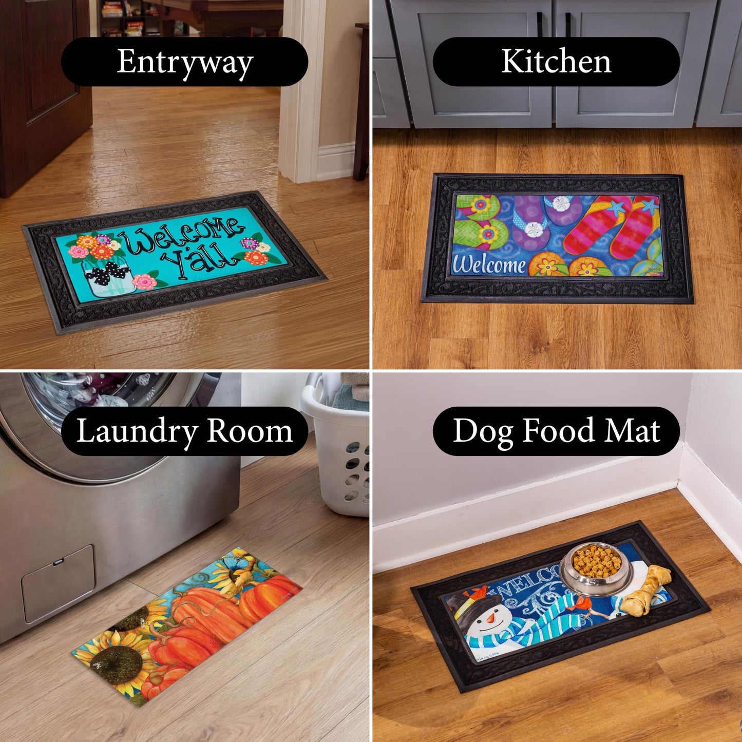 Evergreen Sassafras Doormat Insert Bundle & Tray Set of 5, Spring Summer Fall Winter Interchangeable Entrance Door mats Indoor and Outdoor Welcome Mat 30 x 18 Tray Non Slip Backing Low Profile