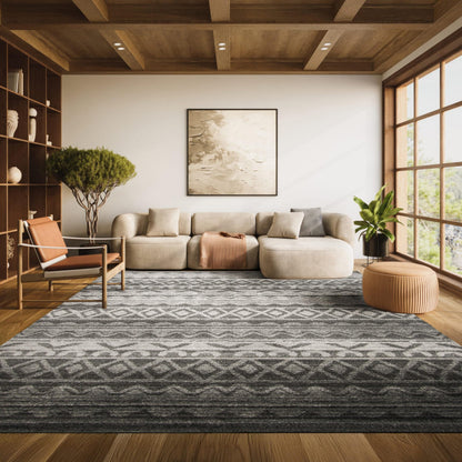 SAFAVIEH Area Rug 8x10 - Adirondack Collection - Large - Ivory & Charcoal, Moroccan Boho Tribal Design, Non-Shedding & Easy Cleaning, Ideal for Living Room, Bedroom, Office, Dining Space (ADR119N)