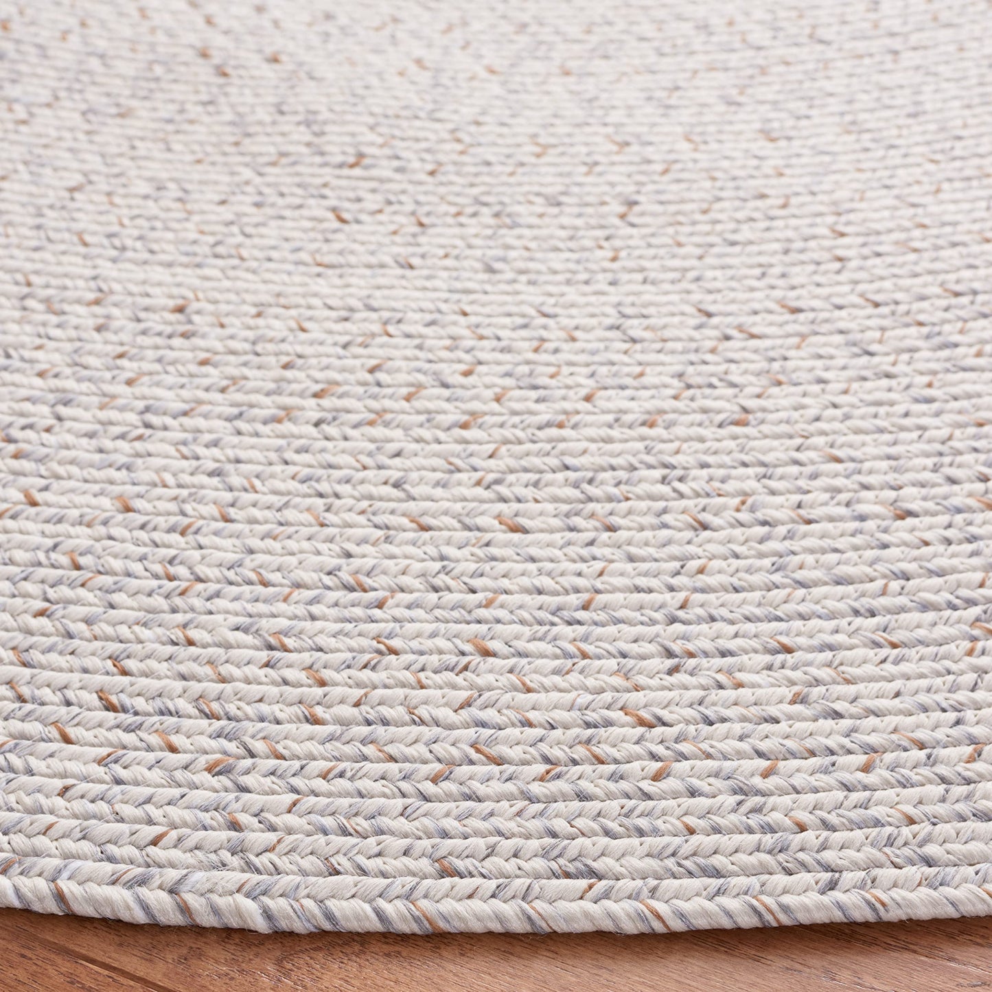 SAFAVIEH Washable Rug Outdoor Braided Collection - 7' Round, Ivory & Light Grey, Handmade & Reversible, Non-Shedding & Easy to Clean, Ideal for Patio, Backyard, Mudroom (BRA201A)
