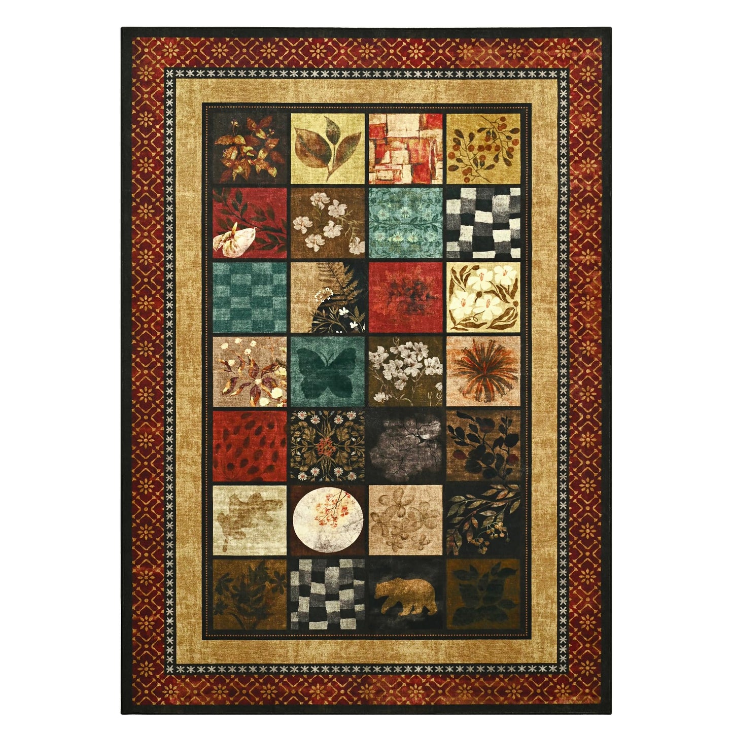 Zedrew 5x7 Area Rug, Geometry Floral Rugs for Living Room, Non Slip Low Pile Print Rug Indoor Carpet Bedroom Office Dining Kids Room Playroom Apartment Home Decor (Red, 5x7ft)