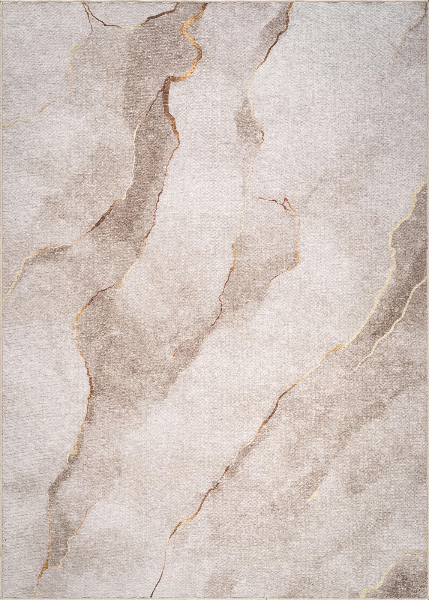 Bloom Rugs Caria Washable Non-Slip 3x5 Rug - Ivory/Gold Modern Abstract Area Rug for Living Room, Bedroom, Dining Room, and Kitchen - Exact Size: 3' x 5'