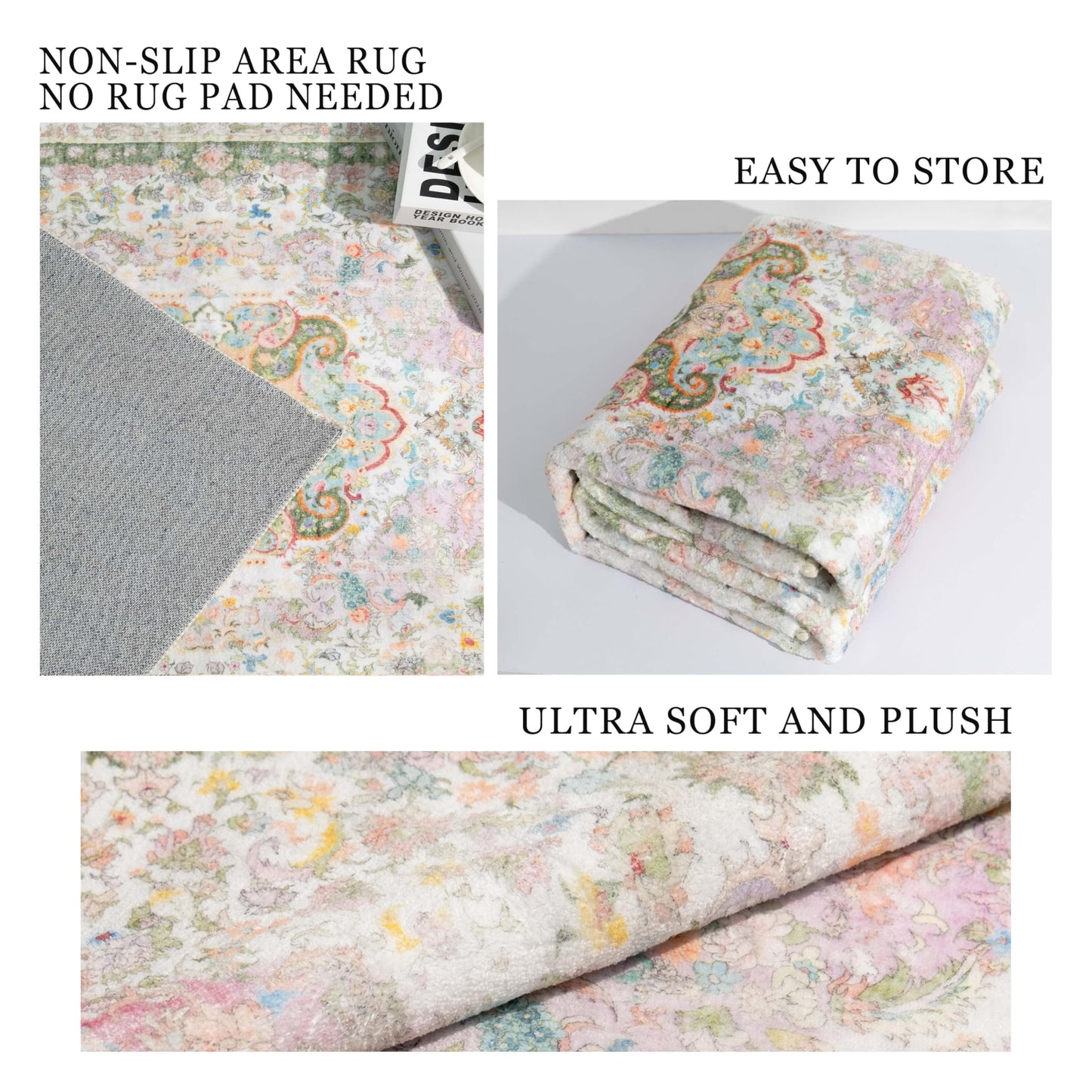 Castage Washable Runner Rug 2x6,Pink Rug Runners Non Slip,Long Boho Rugs for Hallways Kitchen Bedroom Entryway Living Room Bathroom,Vintage Bohemian Distressed Floor Carpet,Blush Green