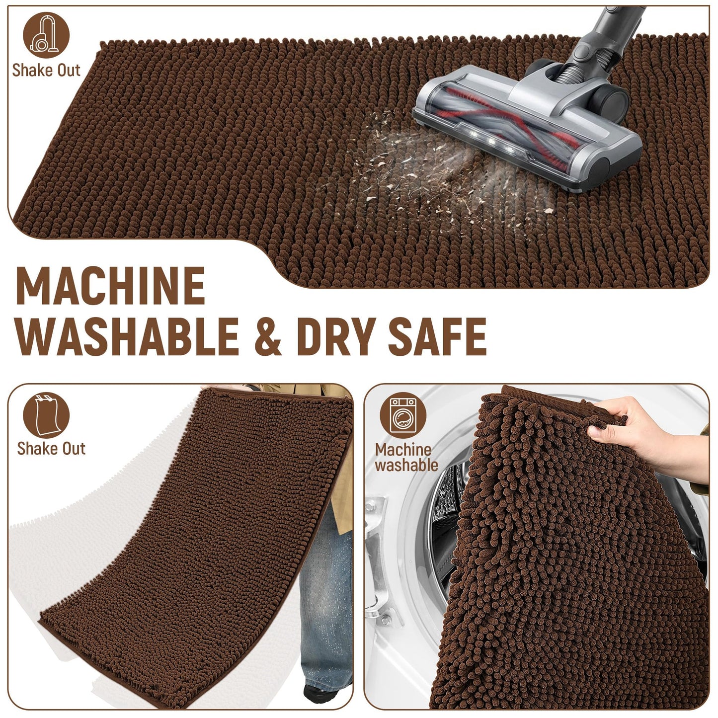 HOMEK Absorbent Dog Door Mat for Muddy Paws, 60" x 36" Chenille Indoor Mats for Entryway, Trap Dirt Front Door Mat Indoor Entrance Washable Non Slip Soft Brown