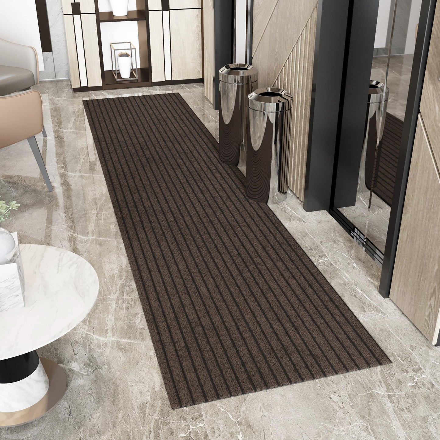 Ottomanson 2' x 14' Hallway Runner with Scraper Pile Extra Durable Non-Slip Rug Mat for Indoor & Outdoor Use - Ideal for Kitchen, Entryway, Patio & Garage - High-Traffic Carpet, Brown