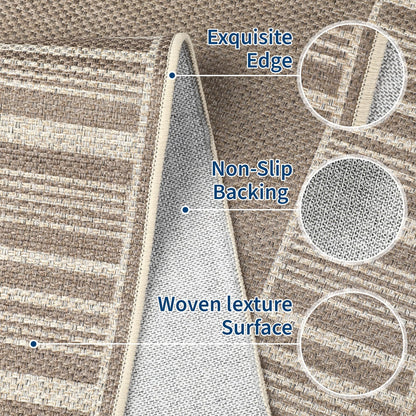 Garvee Area Rug 9x12 Washable - Extra Large Area Rug Non-Slip for Spacious Living Room, Modern Farmhouse Striped Border Carpet for Family Room, Basement, Large Bedroom, Low-Pile Floor Covering, Beige