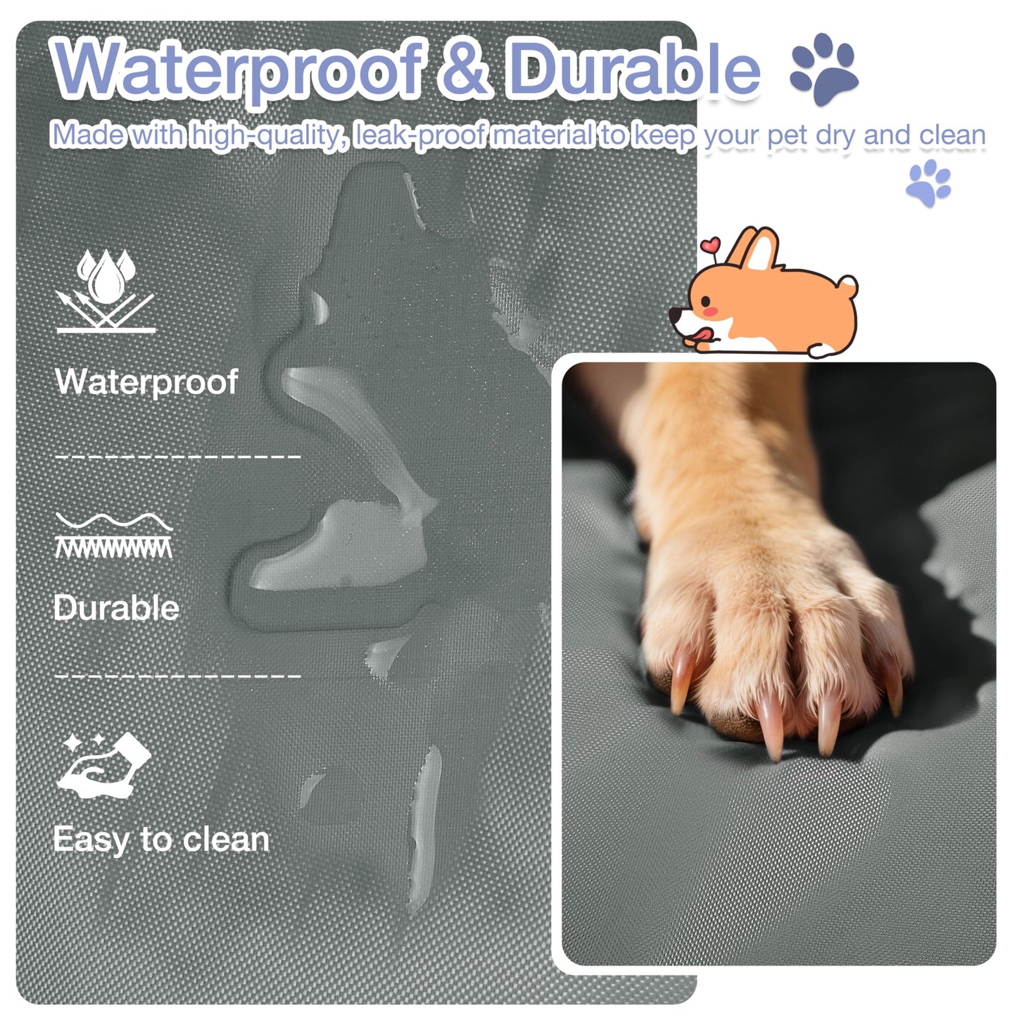 Kritter Planet Waterproof Foldable Dog Bed Pad for Camping & Travel, Portable Roll-Up Dog Bed Car Seat Pet Cushion Mat with Handles for Small & Medium Dogs, Indoor & Outdoor Use