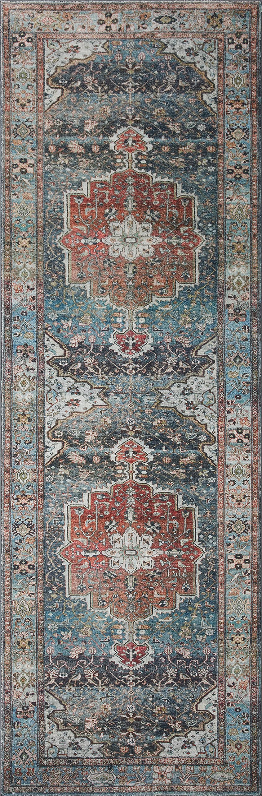 Loloi Margot Collection MAT-05 Ocean/Brick 2'-6" x 7'-6" Runner Rug feat. CloudPile, No-Shed Easy Clean Large Patterned Area Rug for Living Room, Bedroom, Dining Area