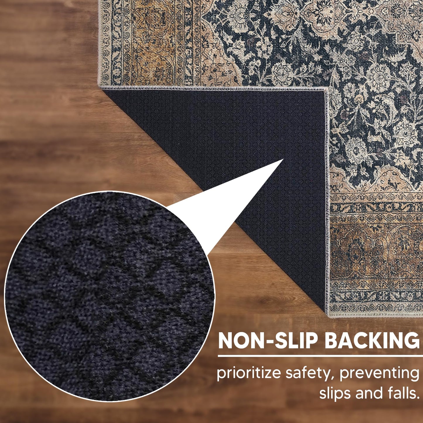 Keen Home Design 48"x72" Rug - Machine Washable Area Rug with Non-Slip Backing, Ideal for Living Room, Dining Room, Bedroom - Vintage, Easy Clean, Durable, Low Pile Rug - (4' x 6')