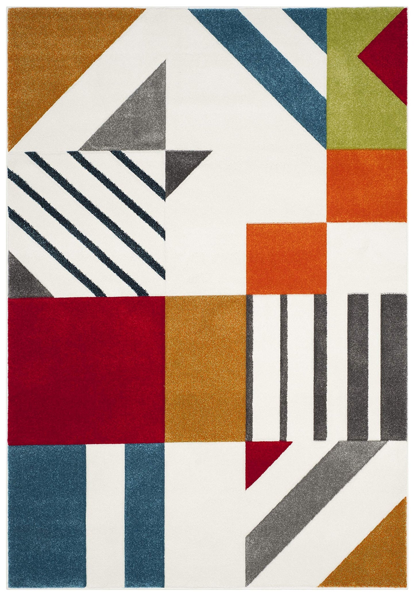 SAFAVIEH Hollywood Collection Area Rug - 5'3" x 7'6", Ivory & Peacock Blue, Mid-Century Modern Design, Non-Shedding & Easy Care, Ideal for High Traffic Areas in Living Room, Bedroom (HLW709B)