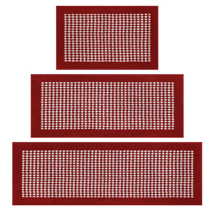 Ileading Christmas Kitchen Mat Sets 3 Piece Red Kitchen Floor Rugs with Non Slip Rubber Backing Machine Washable Runner Rugs for Winter Holiday Decor Laundry Hallway Doormat Valentine's Day