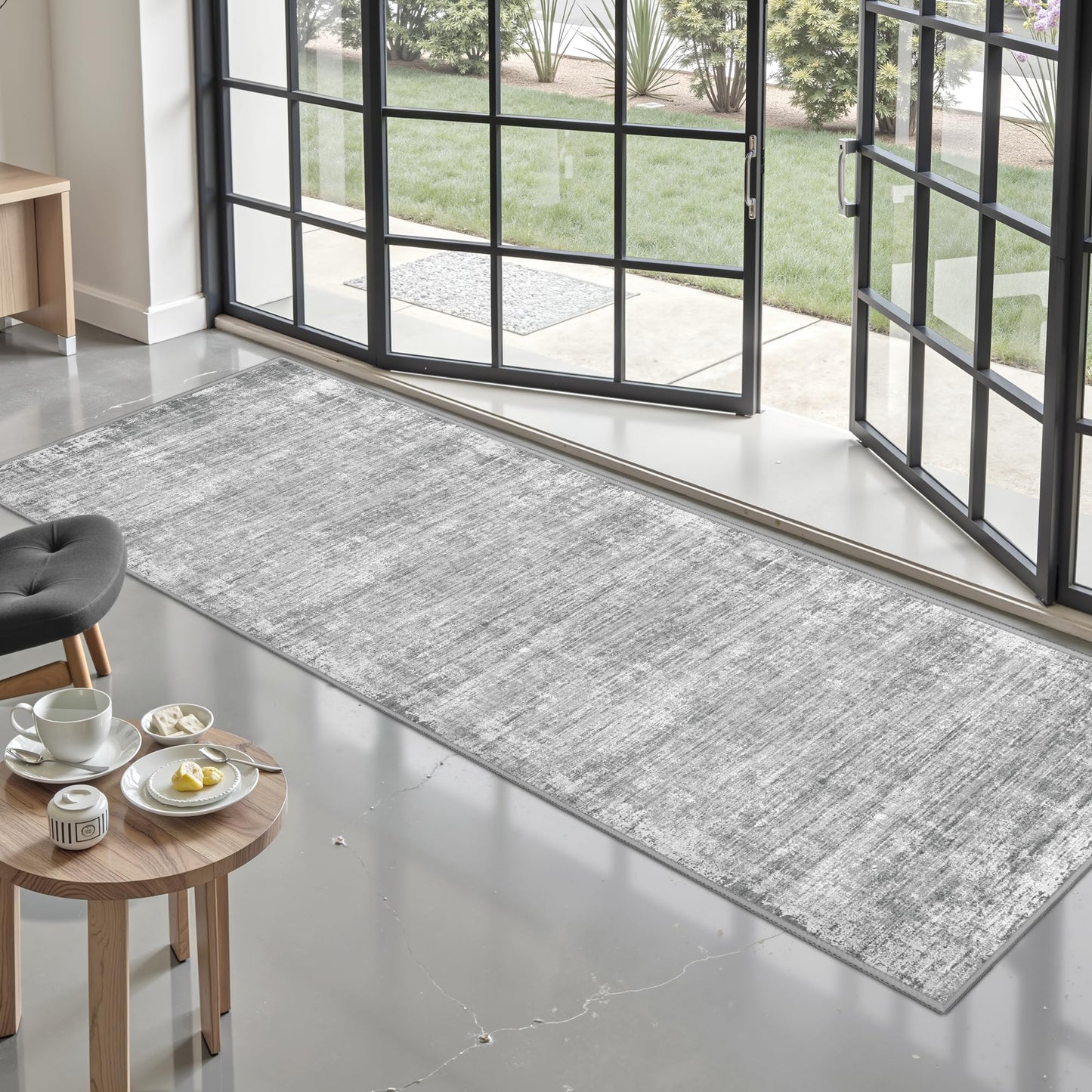 zesthome Washable Runner Rug 2x6, Runners for Hallways, Non Slip Kitchen Runner Rugs, Soft Abstract Entryway Runners, Ultra-Thin Stain Resistant Rug for Bedside, Laundry, Corridor (Grey, 2'x6')