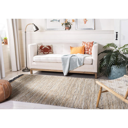 SAFAVIEH Vintage Leather Collection Area Rug - 6' x 9', Beige, Handmade Boho Fringe Leather & Jute, Ideal for High Traffic Areas in Living Room, Bedroom (VTL203B)