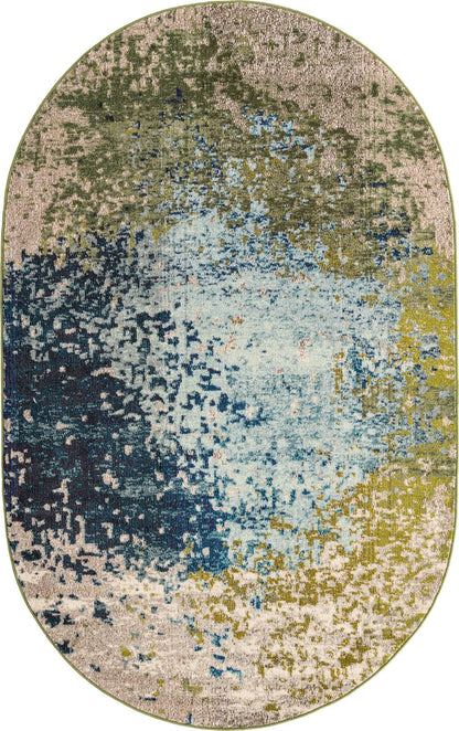 Unique Loom Estrella Collection Abstract, Modern, Light Colors, Distressed Area Rug (5' 0 x 8' 0 Oval, Blue/Beige)