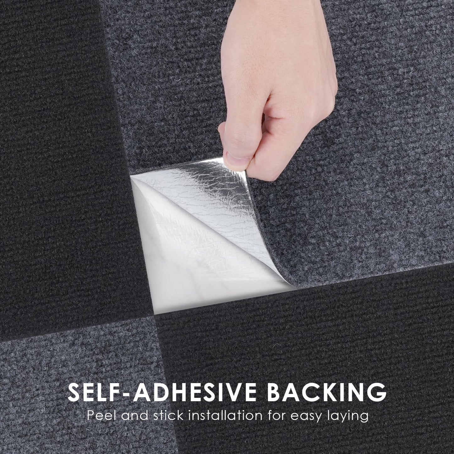 VallisCo Carpet Tile 20 Pack 24” X 24” Self Adhesive Carpet Floor Tiles Anti-Slip Squares Peel and Stick Floor Tile DIY Installation for Bedroom(Dark Grey)