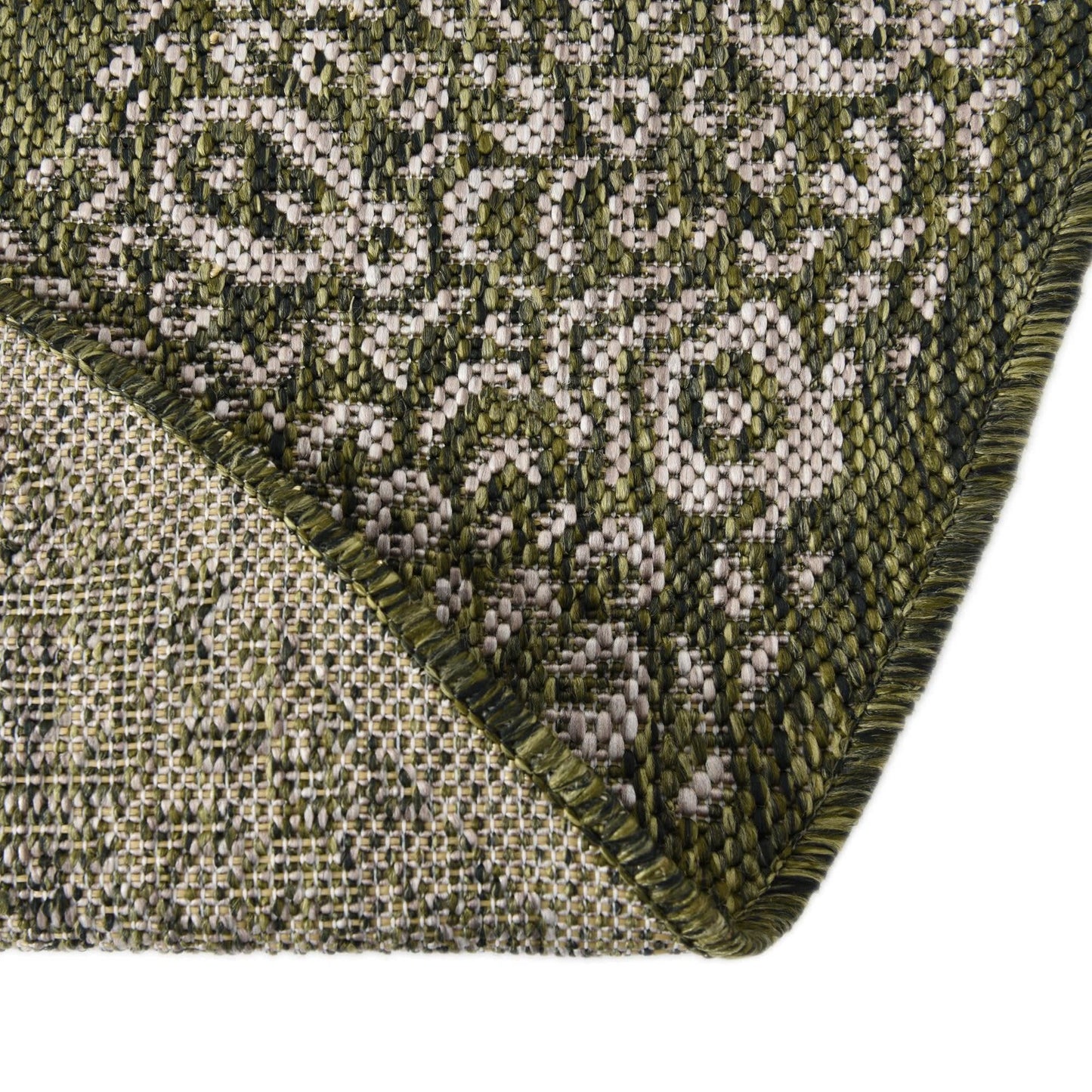 Unique Loom Outdoor Border Collection Area Rug - Floral Border (7' 10" Round, Green/ Ivory)