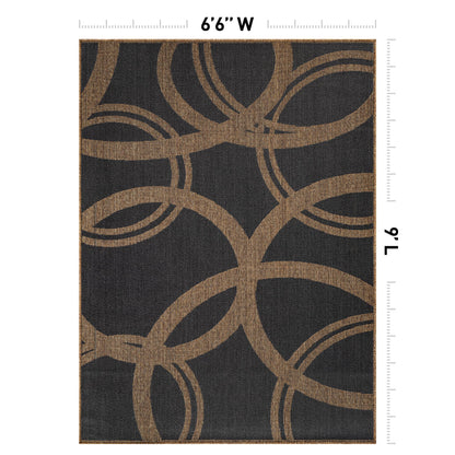 Rugshop Abstract Indoor Outdoor Flat Woven Area Rug,Natural Jute-Style,Easy-Care Patio Rug for Backyard Porch Deck Balcony, 6'6" x 9' Dark Gray/Natural