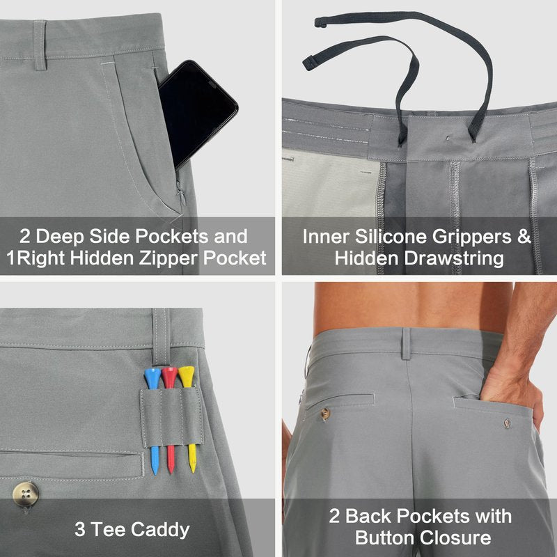JWM Mens 7" Stretch Golf Shorts - Lightweight Hybrid Casual Dress Work Flat Front Shorts with 5 Pockets Quick Dry UPF50