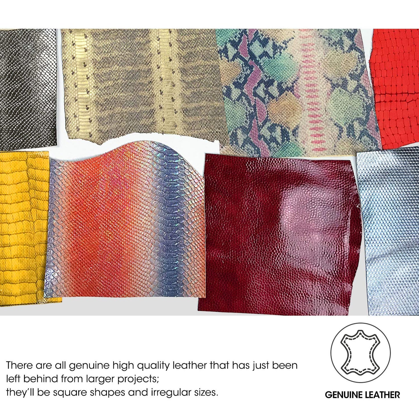Mardili Printed and Embossed Upholstery Leather Scraps,1.5-1.8LBs Large Pieces,Square(10" *10") and Irrgular Size
