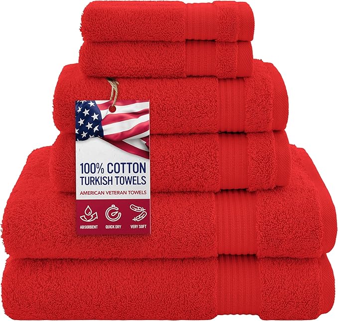 American Veteran Towel, 100% Cotton Turkish 6 Piece Towel Set, Luxury Towels