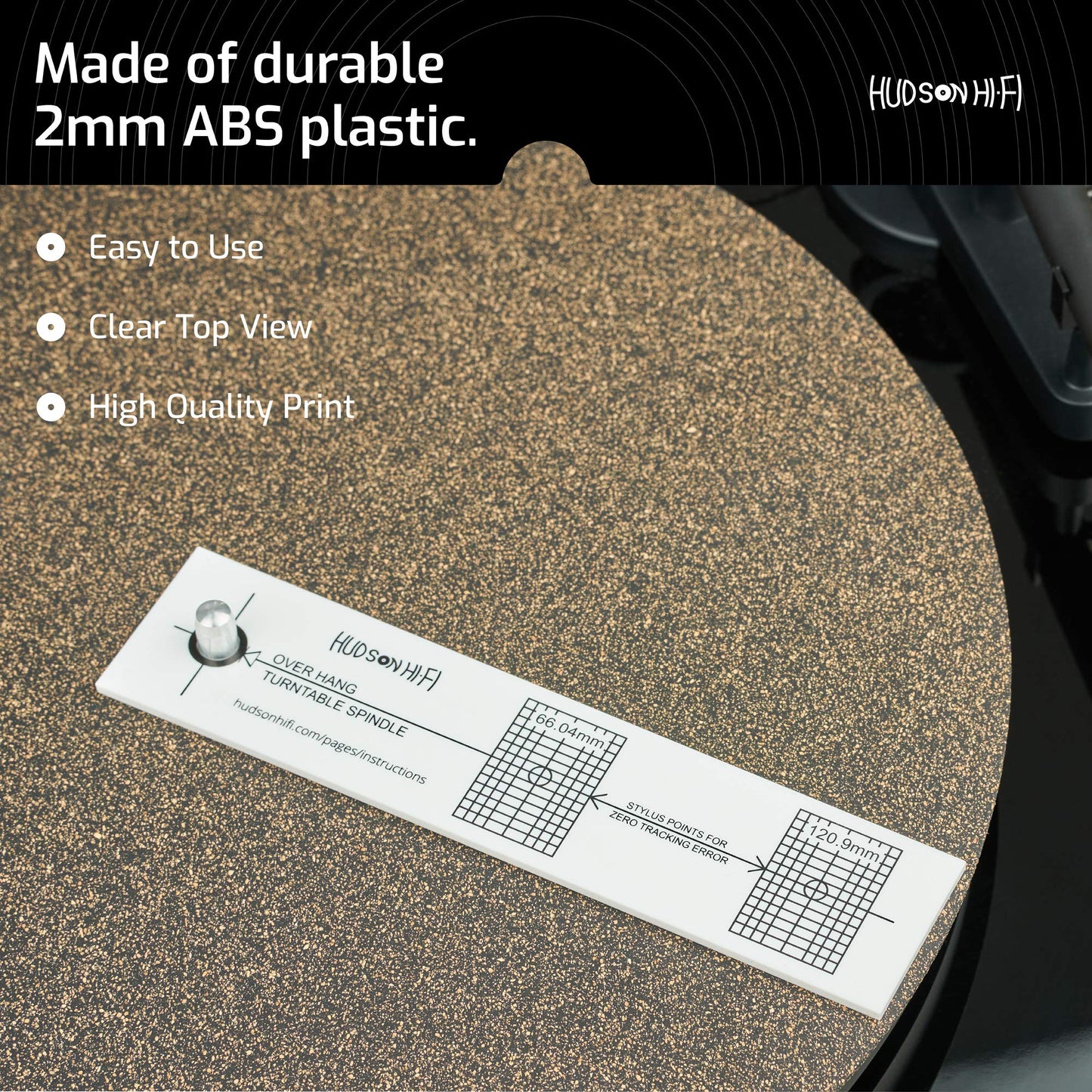 Hudson Hi-Fi Turntable Phonograph LP Phono Cartridge Stylus Alignment Protractor Tool–High Contrast (VTA Sold Separately)