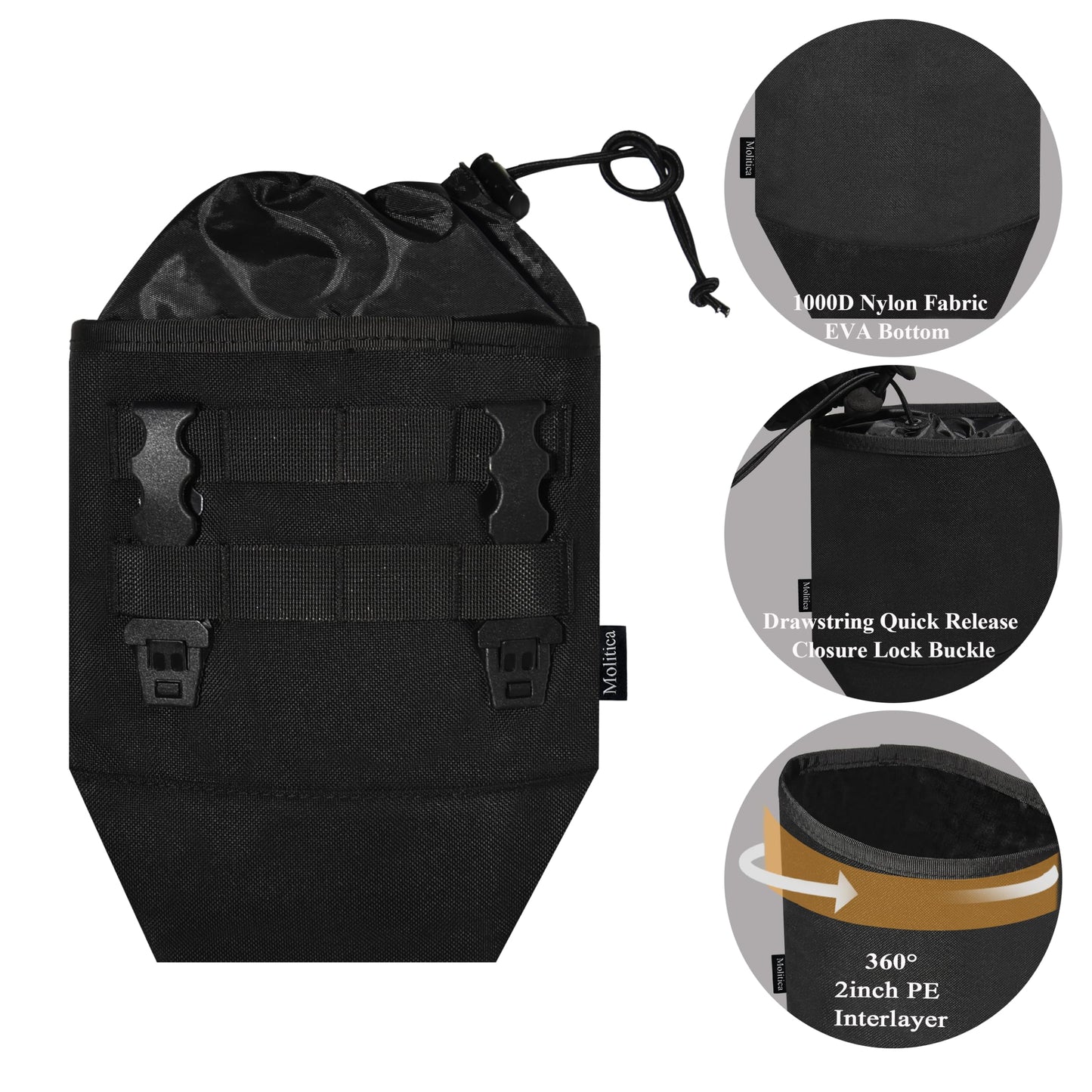 Molitica Molle Dump Pouch,Tactical Mag Dump Pouch with 4 Malice Clips,Compatible with 0.8-2 inch Duty Belt,Utility Nylon Waist Bag for Hunting,Hiking,Range,2.5-3L (Black)