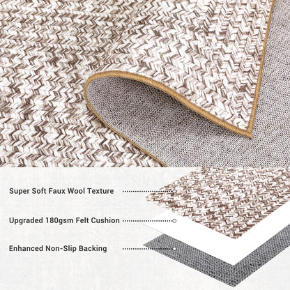 ROYHOME 9x12 Area Rug Large Machine Washable Rug for Living Room Print Braided Accent Rug Stain Resistant Non-Slip Carpet Farmhouse Solid Printed Textured Floor Cover for Home Decor, Beige/Grey