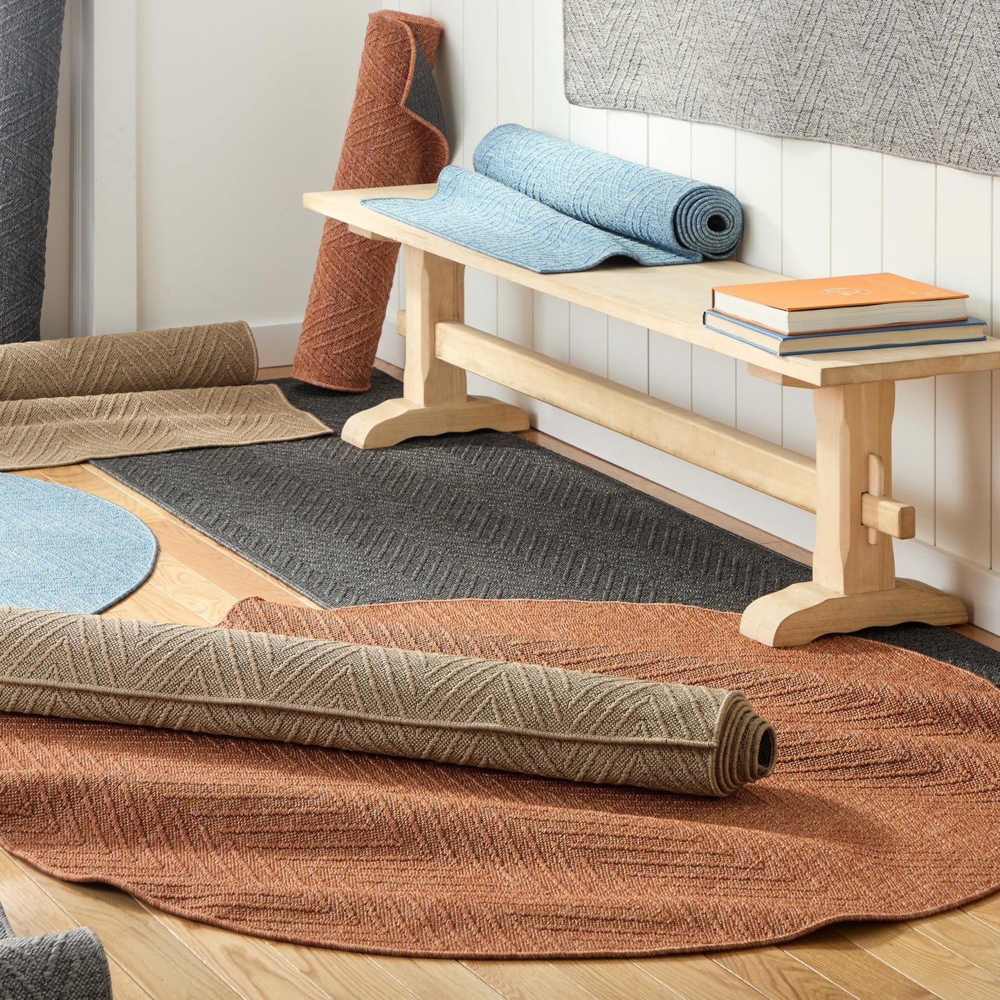 Town & Country Basics Pax Herringbone Textured Solid Everwash® Washable Area Rug, Low Pile, Non-Slip Backing, Easy Clean Pet & Family Friendly Rug, Rust, 4'11"x7'