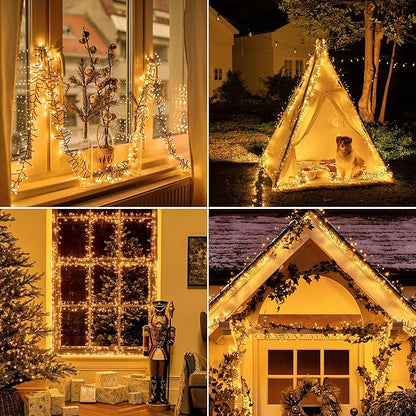 500 LED 25 FT Cluster Lights, Warm White Christmas Tree Lights 8 Modes Timer Remote, Waterproof String Lights for Indoor Outside Garland Xmas Decorations