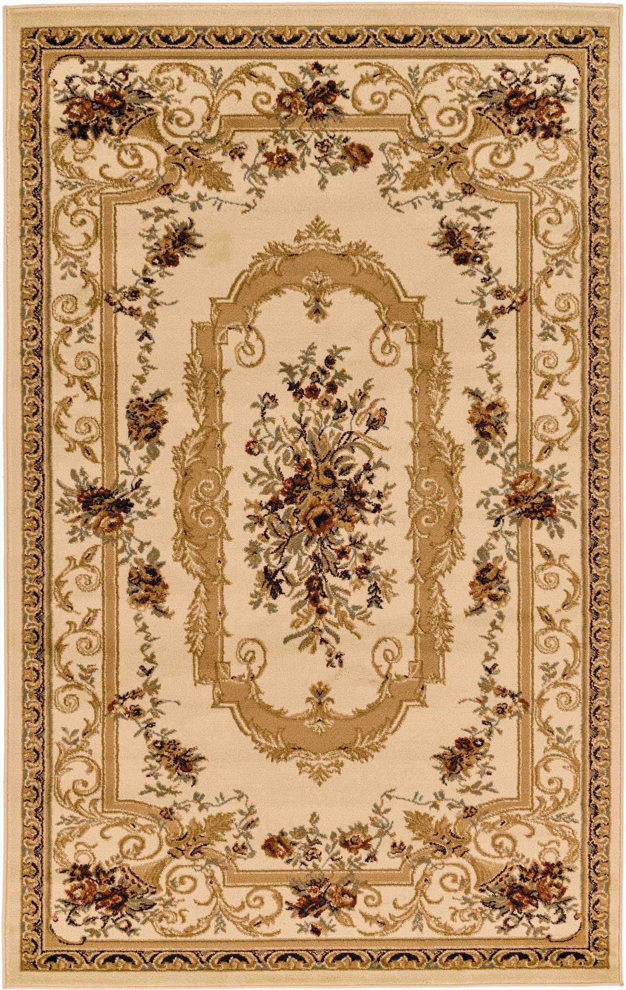 Unique Loom Versailles Collection Traditional Classic Floral Motif Area Rug (5' 0 x 8' 0 Rectangular, Ivory/ Tan)