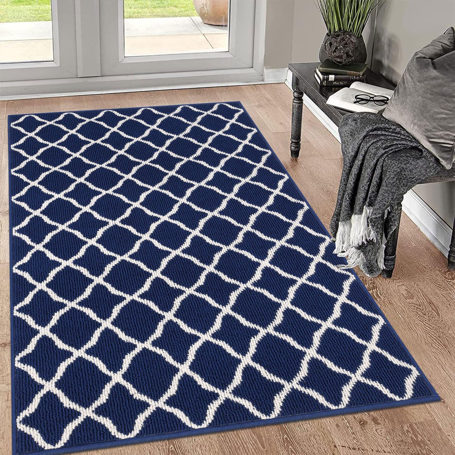 SHACOS Large Door Mat 3'x5' Indoor Washable Front Door Mats, Navy Blue