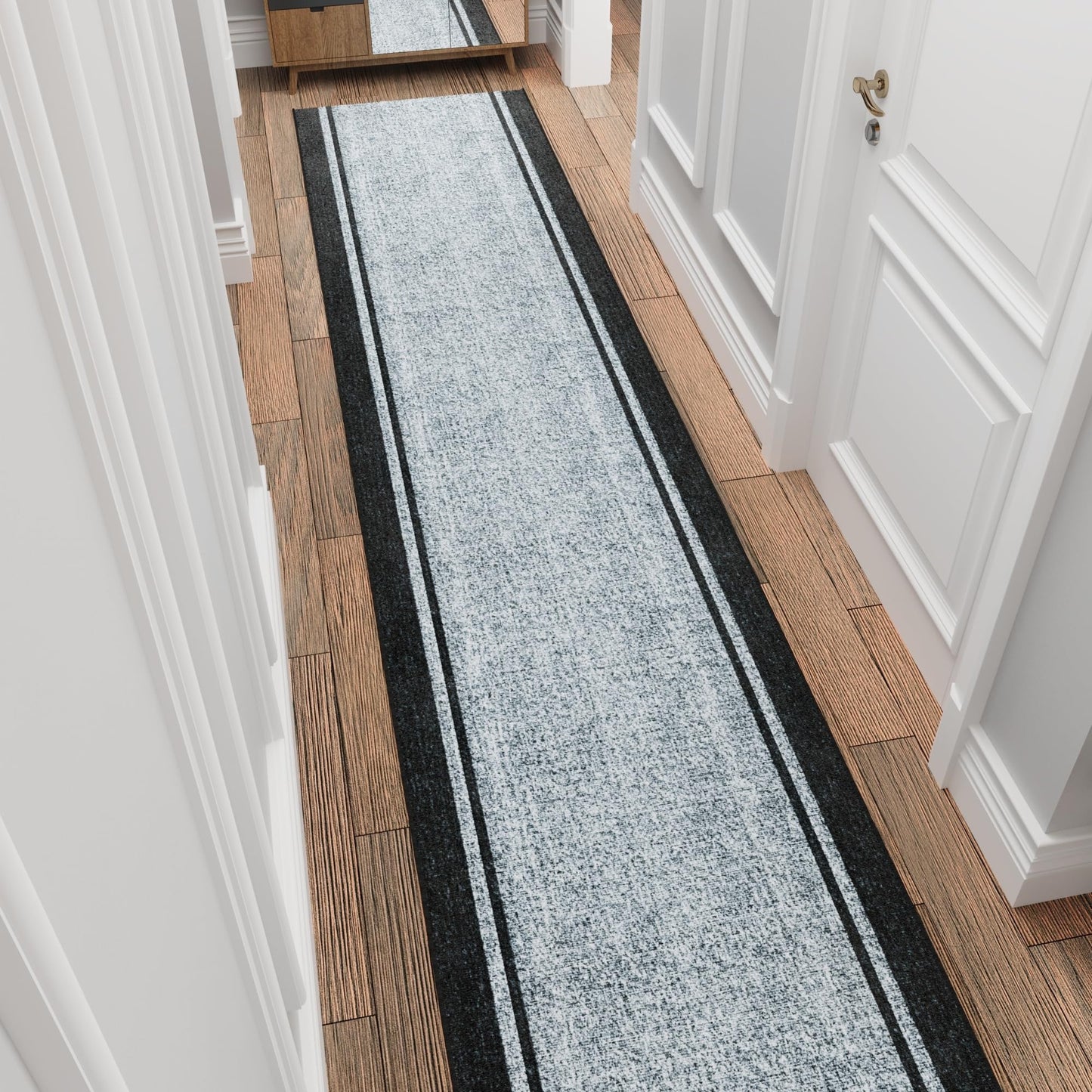 Ottomanson Aisle Runner Rug 1'10.5" x 34' – Soft Non-Slip Rug, Low Pile Carpet for Hallways, Events, Churches & Extra-Long Indoor Spaces, Border Gray