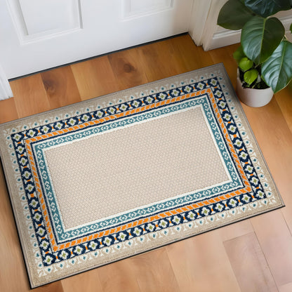Rugshop Indoor/Outdoor High-Low Textured Area Rug, Coastal Border, Easy-Clean Patio Rug for Porch Deck Balcony 2' x 3' Multi