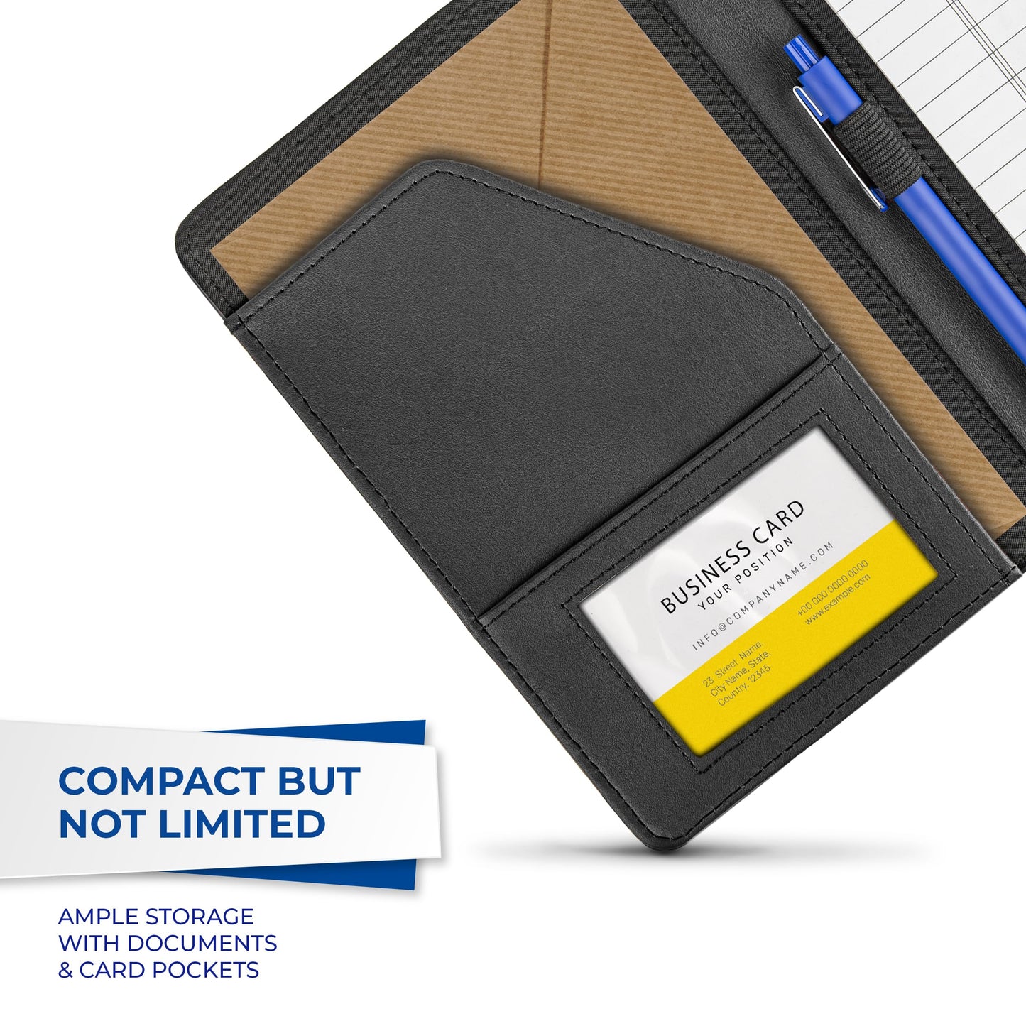 Samsill Contrast Stitch Faux-Leather Portfolio, Mini Size Business Interview Professional Padfolio, Includes 5 x 8 Inch Writing Pad, Black