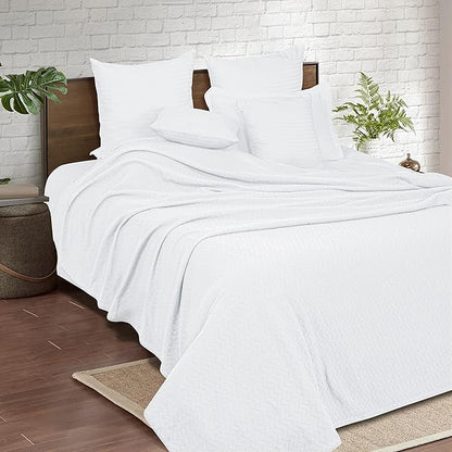 BELIZZI HOME 100% Cotton Bed Blanket, Breathable Thermal Blanket Twin Size, Soft Chevron 60 inch x90 , Perfect for Layering Any All Season, White