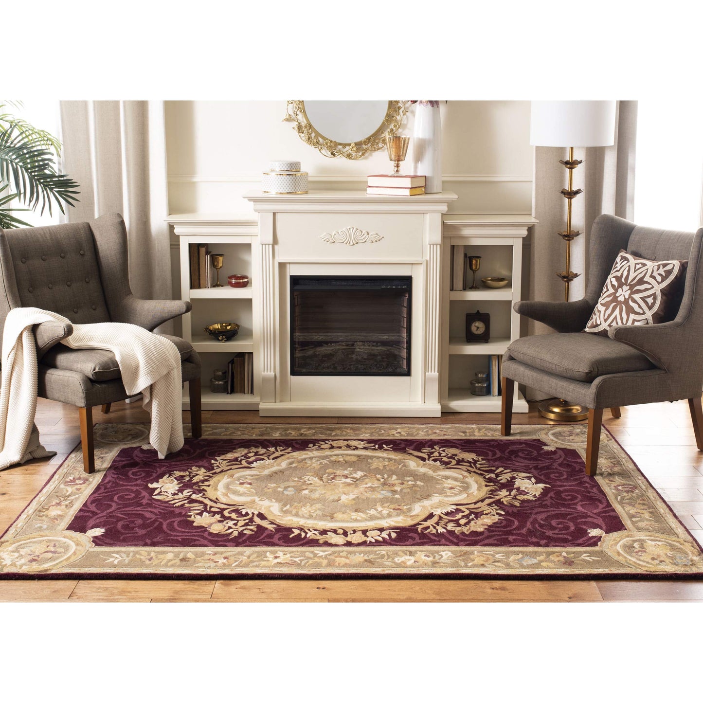 SAFAVIEH Empire Collection 7'6" x 9'6" Dark Red / Dark Beige EM414A Handmade Traditional European Premium Wool Area Rug