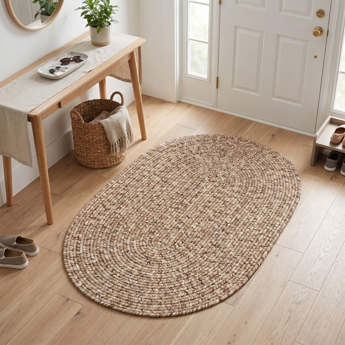 Super Area Rugs Rustic Farmhouse Living Indoor/Outdoor Reversible Braided Rug - Made in USA - Brown Mix 2' X 3' Oval