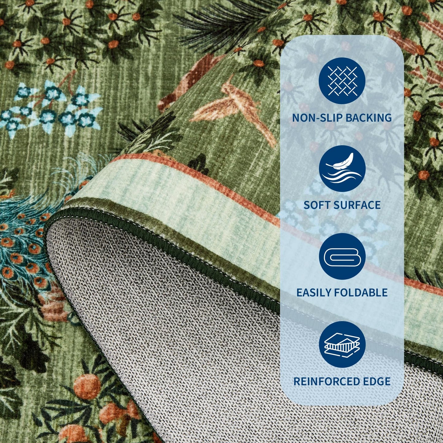 GarveeHome Jungle Rug 2x6 Kitchen Runner Rug Non Slip Washable Runners for Hallways, Animal Print Runner Rugs with Rubber Backing Soft Low-Pile Long Carpet for Bedroom Entryway Laundry, Forest Green