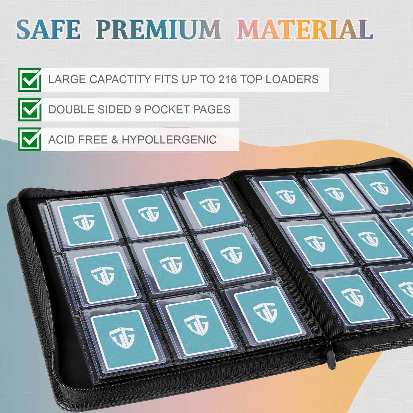 TCGUARD Toploader Binder,Holds 216 Toploaders,9 Pocket Top Loader Binder with Sleeves for 3"x4" Rigid Toploaders Hard Cases,Top loader Binders for TCG, MTG Card Binder, Trading Cards Binder (Green)