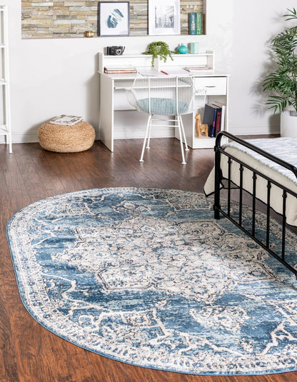 Unique Loom Nyla Collection Area Rug - Smile (6' 1" x 9' Oval Blue/Light Blue)