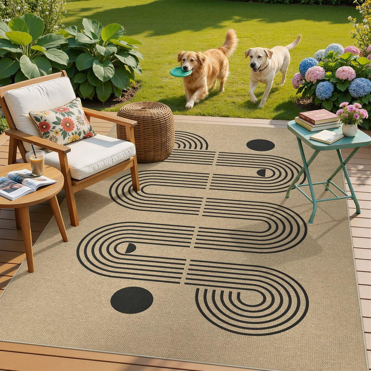 UERMEI 5x7 Outdoor Jute Area Rug Patio, Neutral Rugs for Living Room Backyard Machine Washable Non Slip, Pet Friendly Indoor Farmhouse Carpet for Dining Room - Brown