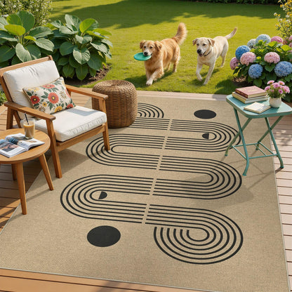 UERMEI 5x7 Outdoor Jute Area Rug Patio, Neutral Rugs for Living Room Backyard Machine Washable Non Slip, Pet Friendly Indoor Farmhouse Carpet for Dining Room - Brown